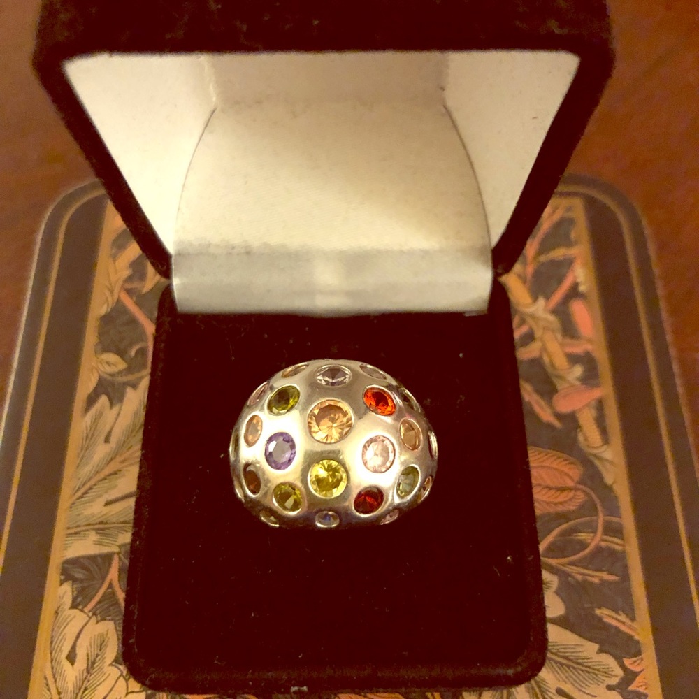 Sterling silver party ring with multi-color stones